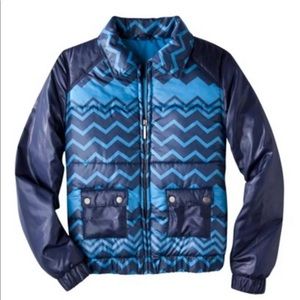 💙 MISSONI X TARGET JACKET PUFFER BLUE zig zag stripe Tartan SIZE XS